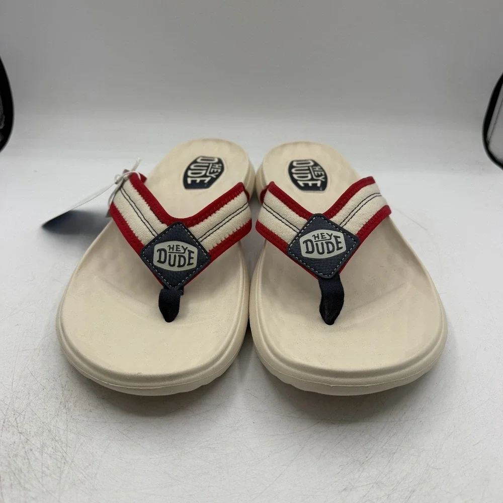 Hey Dude Myers Americana Flip Flops Mens Sz 13 Red White Blue Thong Sandals NWT